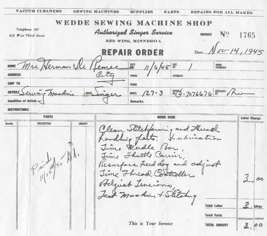 image old invoice from 1945